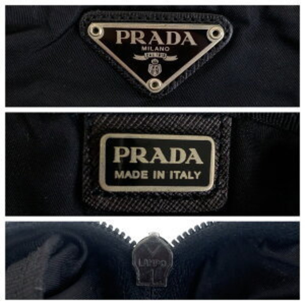 Prada Triangular Nylon Pouch Makeup Leather Black… - image 4